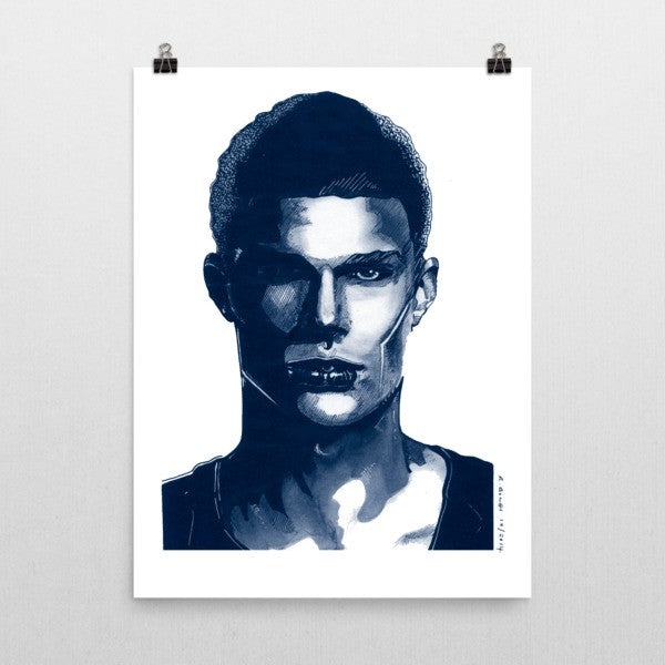 Comic Model Man Blue Ink Poster - Robert Bowen Tees