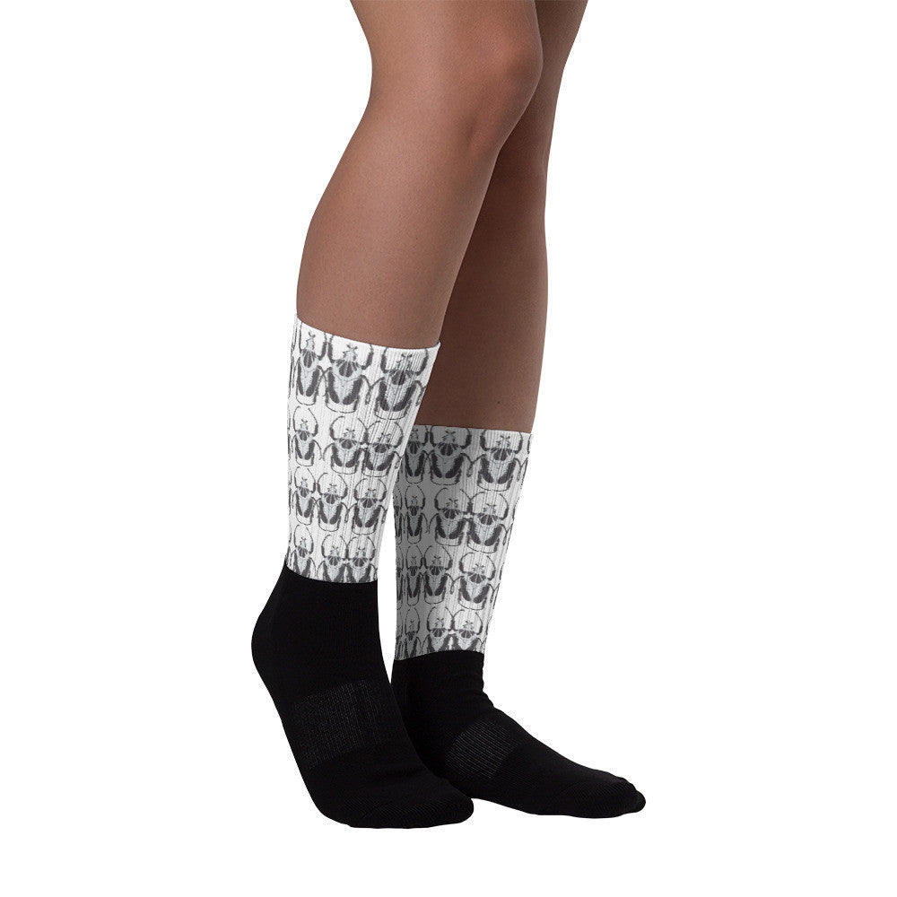 Black & White Beetles Black Foot Socks by Robert Bowen - Robert Bowen Tees