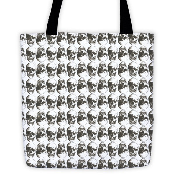 Polka Skulls White & Black Tote Bag by Robert Bowen - Robert Bowen Tees