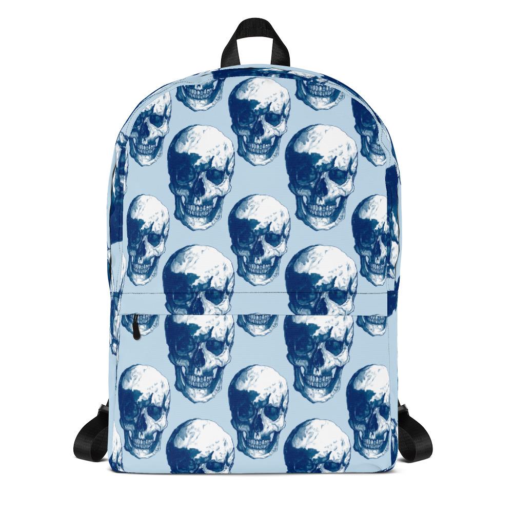 Blue Skull Polka  Backpack by Robert Bowen - Robert Bowen Tees