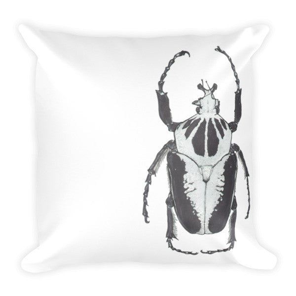 Black & White Beetle by Robert Bowen Cushion - Robert Bowen Tees
