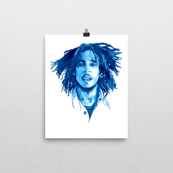 Bob Marley Blue Ink Poster - Robert Bowen Tees
