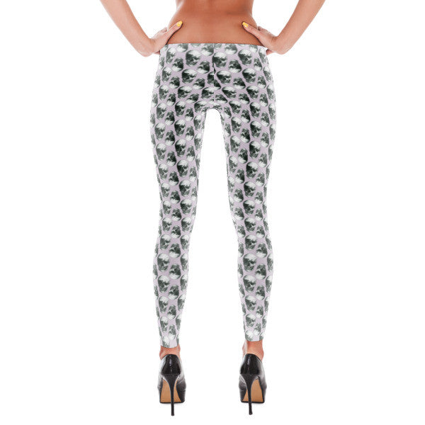 Skulls Retro Pattern Leggings by Robert Bowen - Robert Bowen Tees