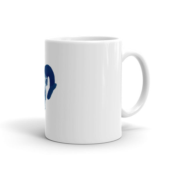 Ram Skull Concave Turned Horns Blue Ink by Robert Bowen Mug - Robert Bowen Tees