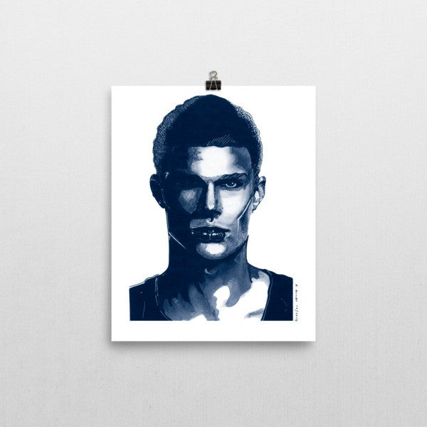 Comic Model Man Blue Ink Poster - Robert Bowen Tees