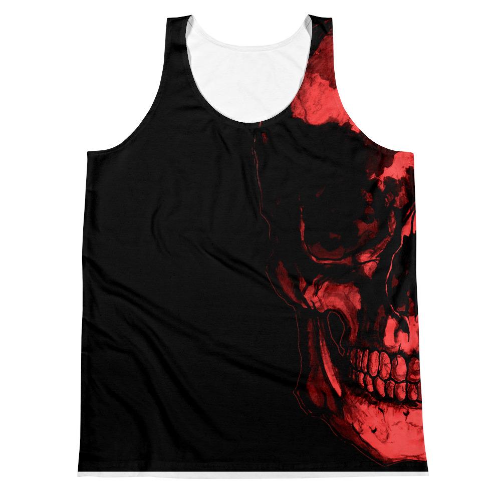Red Skull Side View Black Unisex Tank Top by Robert Bowen - Robert Bowen Tees