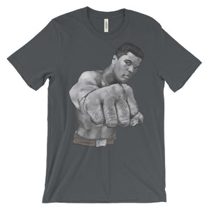 Mo Ali Fist in Perspective Unisex Short Sleeve T-Shirt Illustrated by Robert Bowen - Robert Bowen Tees