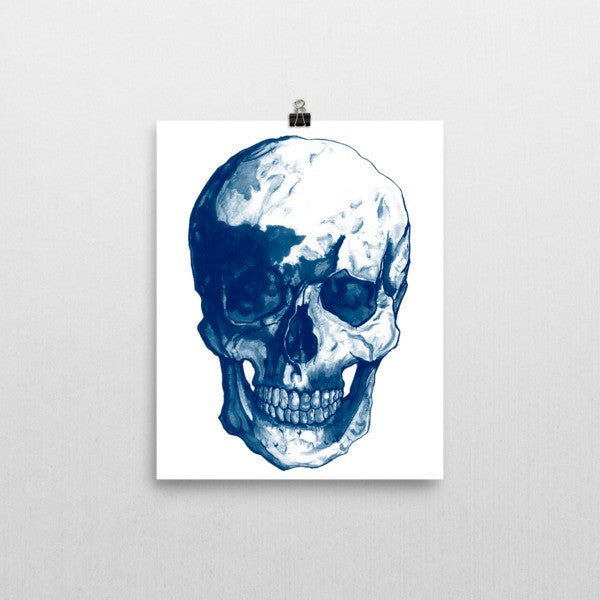 Skull Blue Ink Poster - Robert Bowen Tees