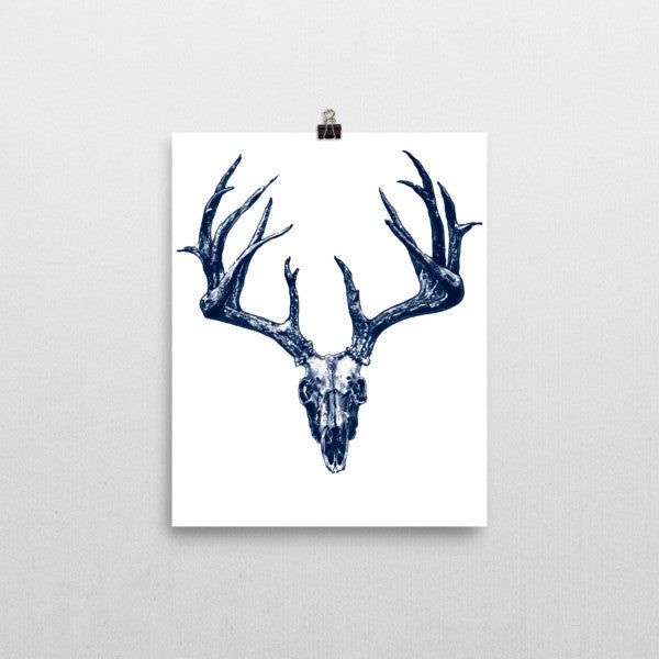 Stag Skull Blue Ink Poster by Robert Bowen - Robert Bowen Tees