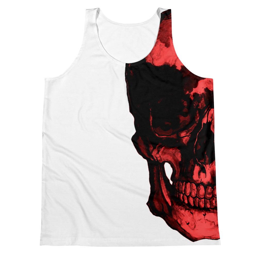 Red Skull Side View White Sublimination Unisex Tank Top by Robert Bowen - Robert Bowen Tees