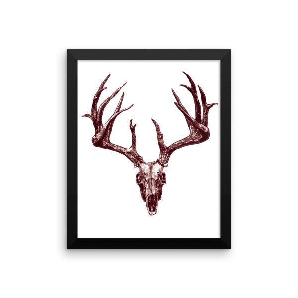 Stag Skull Brown Ink Framed Poster by Robert Bowen - Robert Bowen Tees