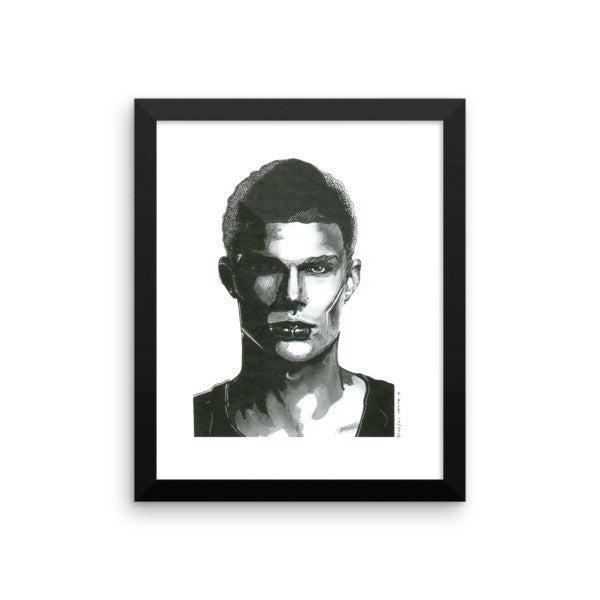 Comic Model Man Black Ink Framed Poster - Robert Bowen Tees