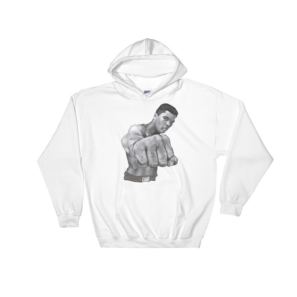 Mo Ali Fist Perspective Hooded Sweatshirt illustrated By Robert Bowen - Robert Bowen Tees