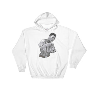 Mo Ali Fist Perspective Hooded Sweatshirt illustrated By Robert Bowen - Robert Bowen Tees