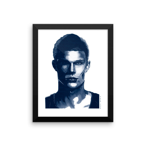Comic Model Man Blue Ink Framed Poster - Robert Bowen Tees