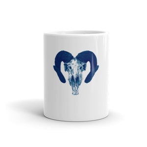 Ram Skull Concave Turned Horns Blue Ink by Robert Bowen Mug - Robert Bowen Tees