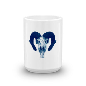 Ram Skull Concave Turned Horns Blue Ink by Robert Bowen Mug - Robert Bowen Tees