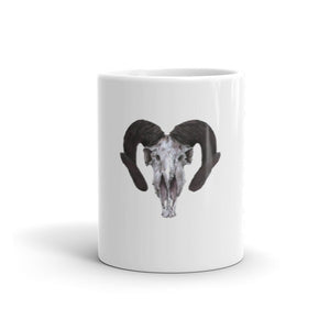 Ram Skull Concave Turned Horns Black Ink by Robert Bowen Mug - Robert Bowen Tees