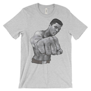 Mo Ali Fist in Perspective Unisex Short Sleeve T-Shirt Illustrated by Robert Bowen - Robert Bowen Tees