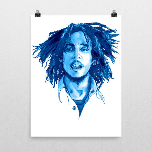Bob Marley Blue Ink Poster - Robert Bowen Tees