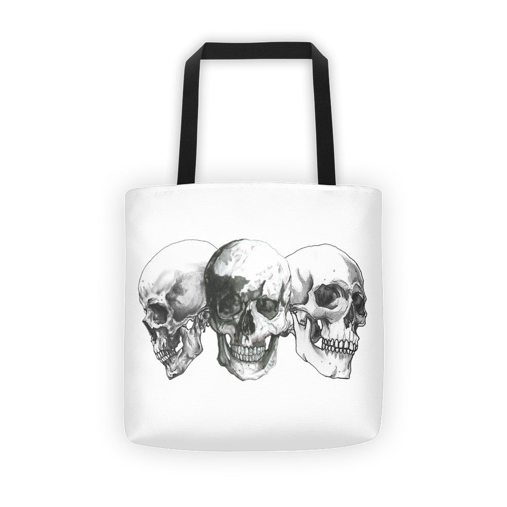 Triple Skulls Tote Bag Illustrated by Robert Bowen - Robert Bowen Tees