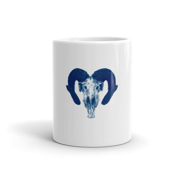 Ram Skull Concave Turned Horns Blue Ink by Robert Bowen Mug - Robert Bowen Tees