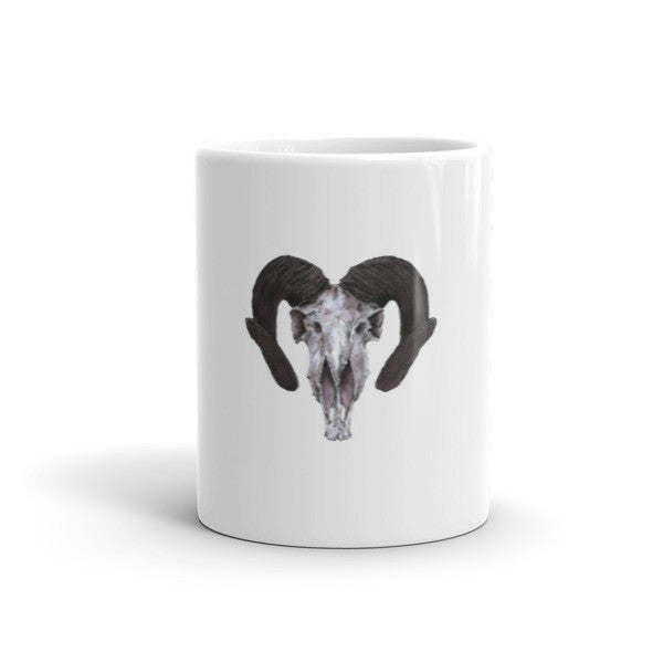 Ram Skull Concave Turned Horns Black Ink by Robert Bowen Mug - Robert Bowen Tees