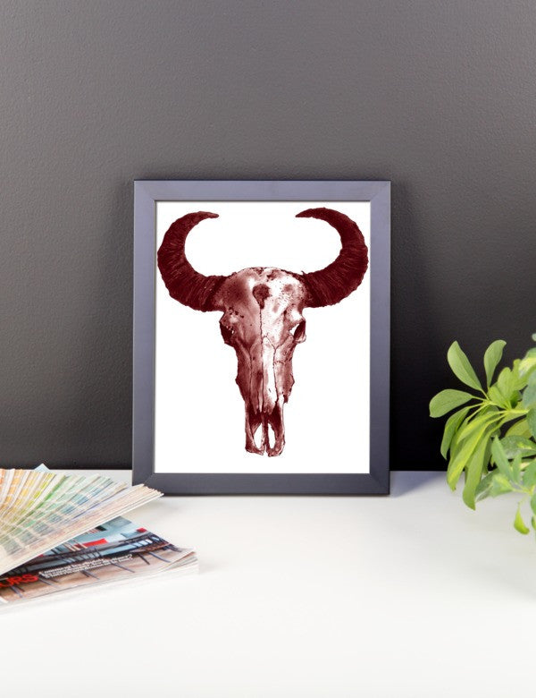 Ram Skull Brown Ink Framed Poster - Robert Bowen Tees