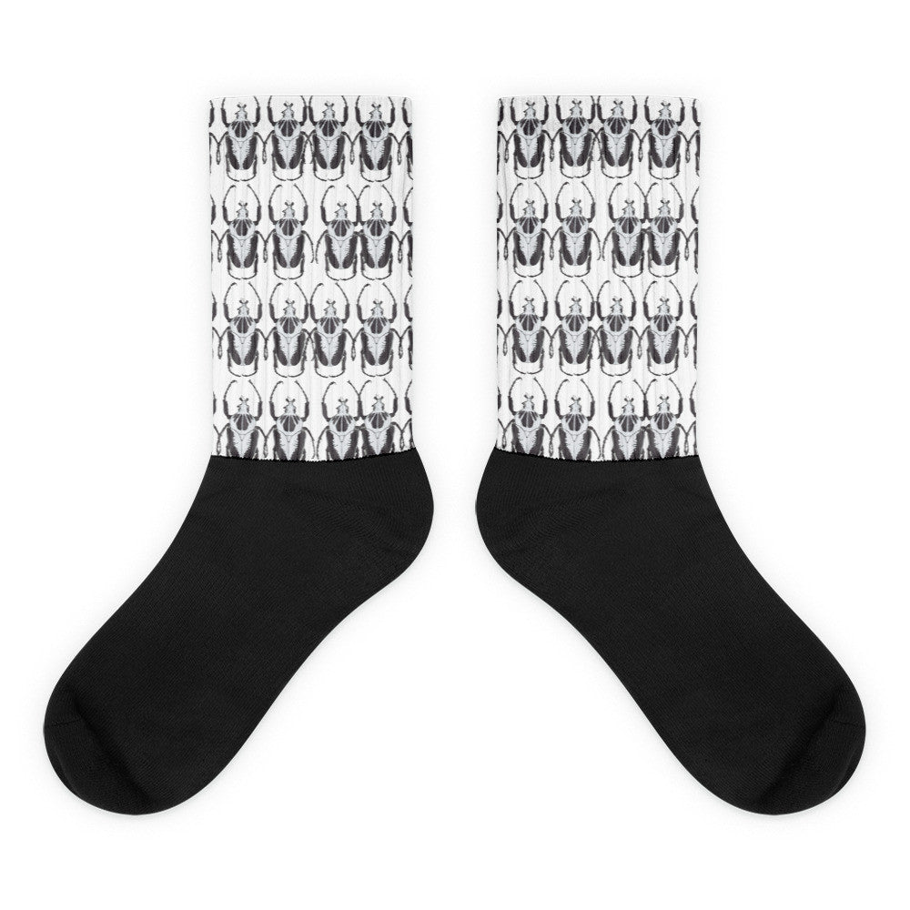 Black & White Beetles Black Foot Socks by Robert Bowen - Robert Bowen Tees