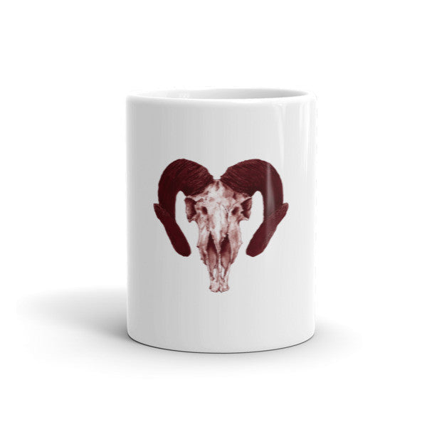 Ram Skull Concave Turned Horns Brown Ink by Robert Bowen Mug - Robert Bowen Tees