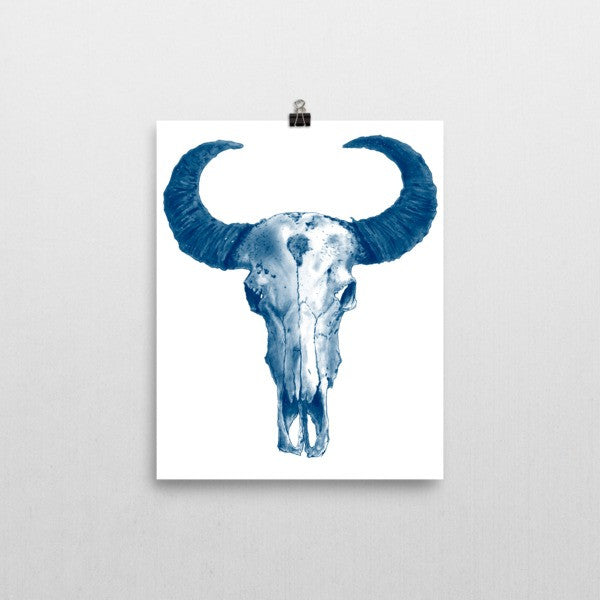 Ram Skull Blue Ink Poster - Robert Bowen Tees