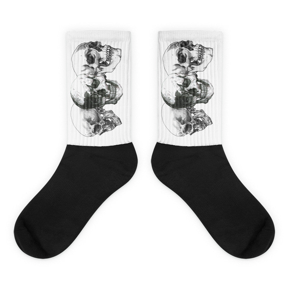 Triple Skulls Black foot socks illustrated by Robert Bowen - Robert Bowen Tees