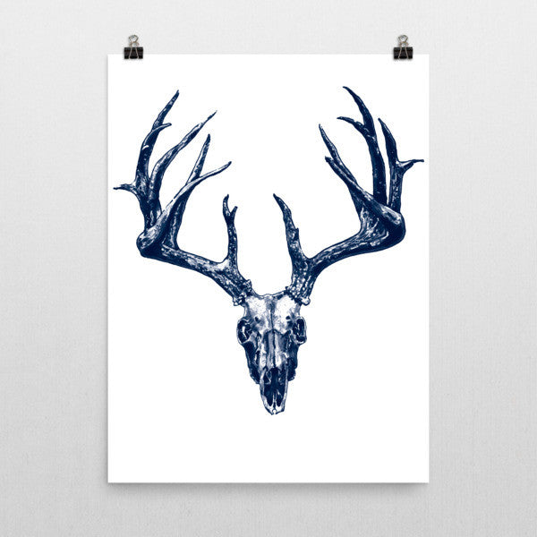 Stag Skull Blue Ink Poster by Robert Bowen - Robert Bowen Tees