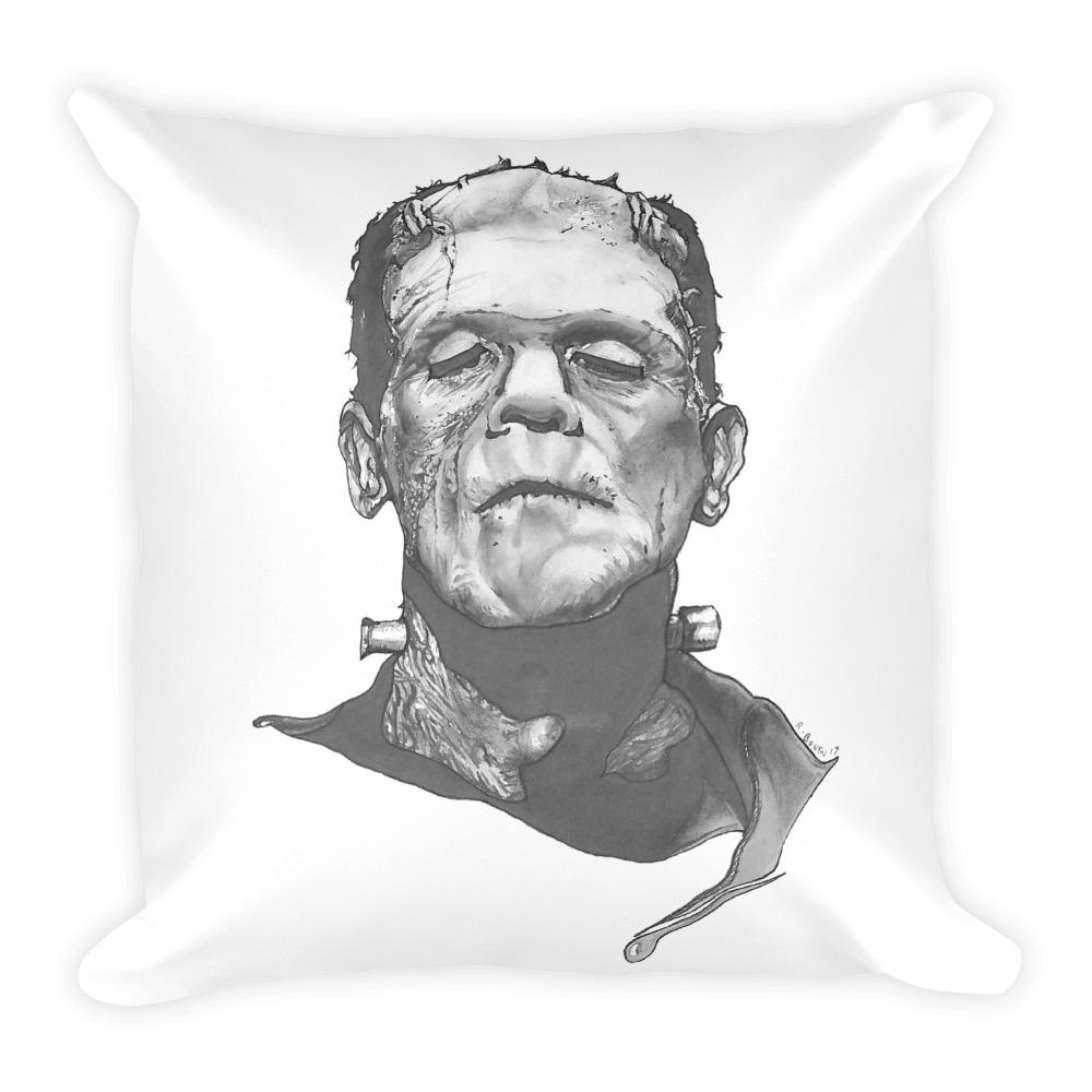 Frankenstein Square Cushion Illustrated by Robert Bowen - Robert Bowen Tees
