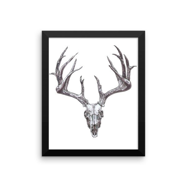 Stag Skull Black Ink Framed Poster by Robert Bowen - Robert Bowen Tees