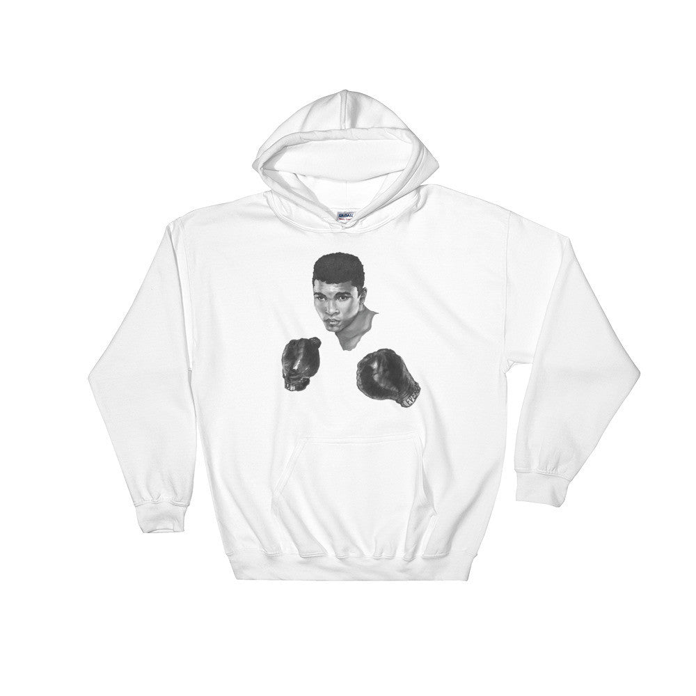 Mo Ali Boxing Hooded Sweatshirt Illustrated by Robert Bowen - Robert Bowen Tees