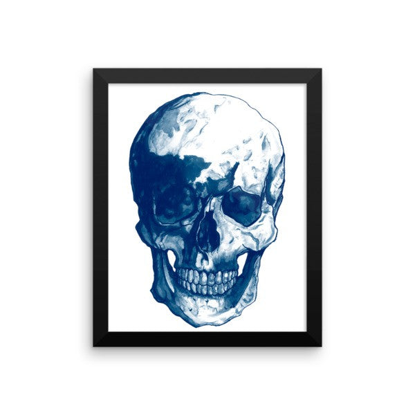 Skull Blue Ink Framed Poster - Robert Bowen Tees