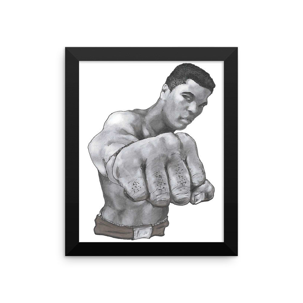 MU Ali Perspective Fist Framed Poster illustrated by Robert Bowen - Robert Bowen Tees