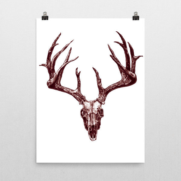 Stag Skull Brown Ink Poster by Robert Bowen - Robert Bowen Tees