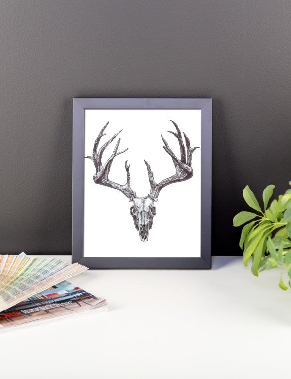 Stag Skull Black Ink Framed Poster by Robert Bowen - Robert Bowen Tees