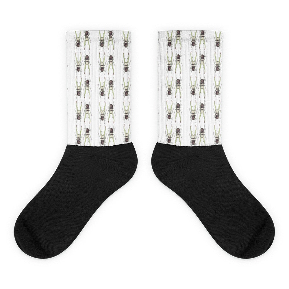 Stag Beetles Black Foot Socks by Robert Bowen - Robert Bowen Tees