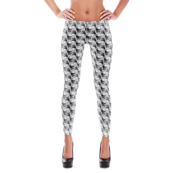Skulls Retro Pattern Leggings by Robert Bowen - Robert Bowen Tees
