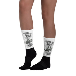 Triple Skulls Black foot socks illustrated by Robert Bowen - Robert Bowen Tees