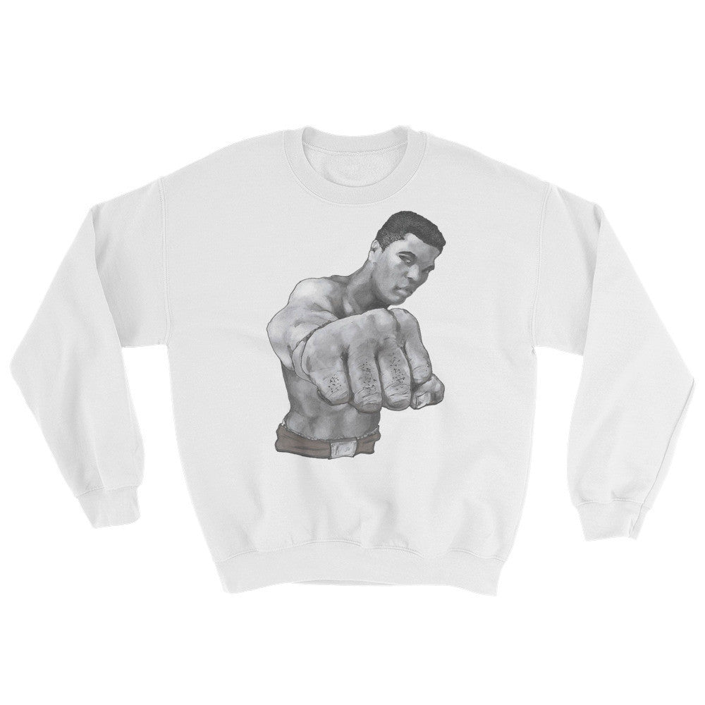 Mo Ali Fist Perspective Sweatshirt Illustrated by Robert Bowen - Robert Bowen Tees