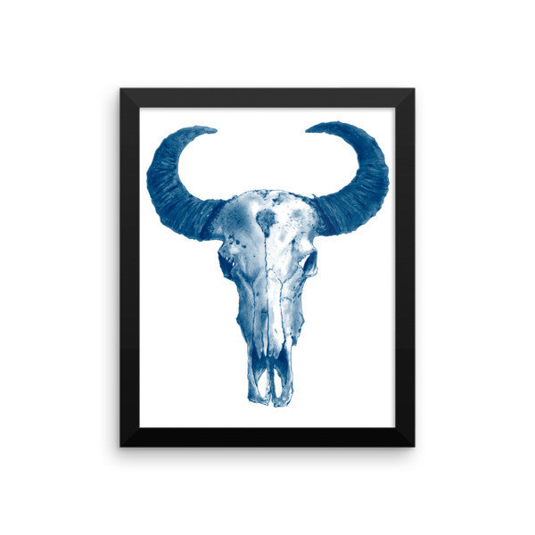 Ram Skull Blue Ink Framed Poster - Robert Bowen Tees