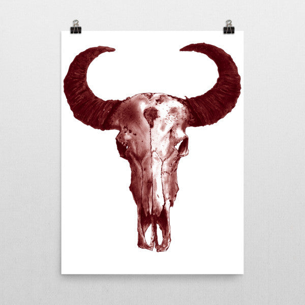 Stag Skull Brown Ink Poster by Robert Bowen - Robert Bowen Tees