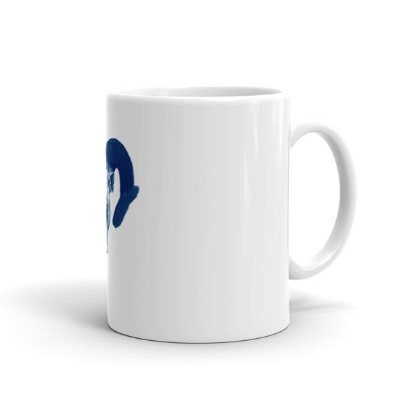 Ram Skull Concave Turned Horns Blue Ink by Robert Bowen Mug - Robert Bowen Tees