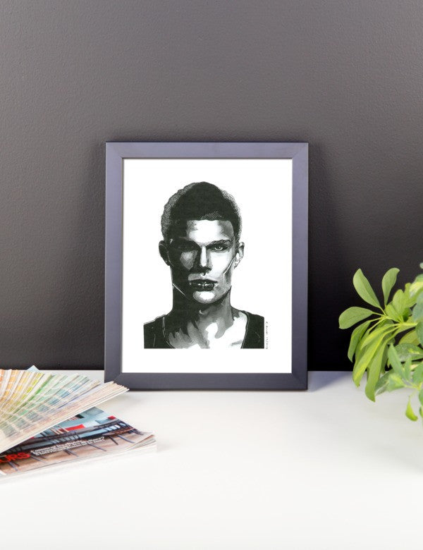 Comic Model Man Black Ink Framed Poster - Robert Bowen Tees