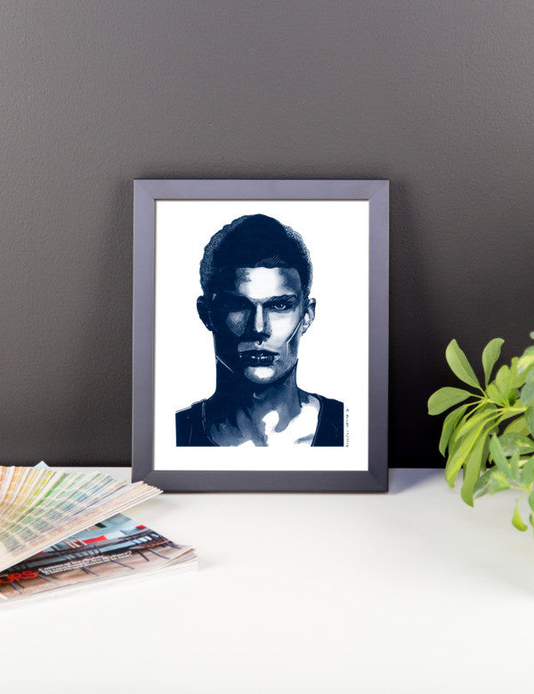 Comic Model Man Blue Ink Framed Poster - Robert Bowen Tees