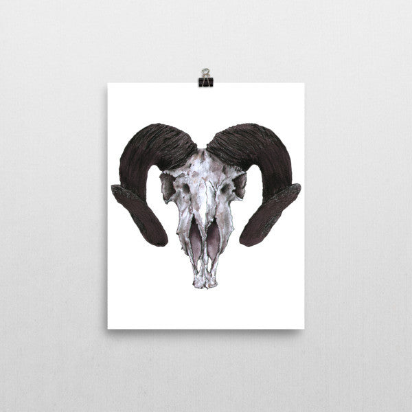 Ram Skull Concave Turned Horns Black Ink Poster by Robert Bowen - Robert Bowen Tees